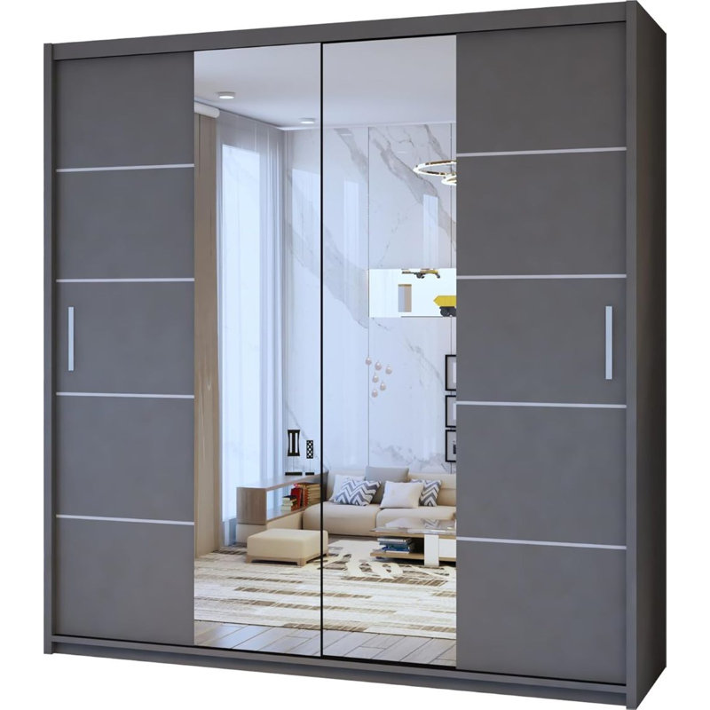 Alyssha 2 Door Wardrobe, 217cm H x 203cm W x 62cm D, Grey