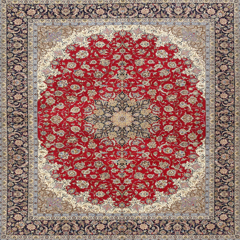 Tapis rouge/beige/gris traditionnel Malpha, Rond 5 pi