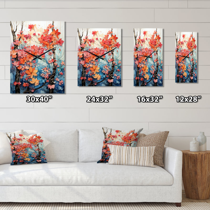 Sérénade Peach Maple Trees - Horloges murales florales, Très grand