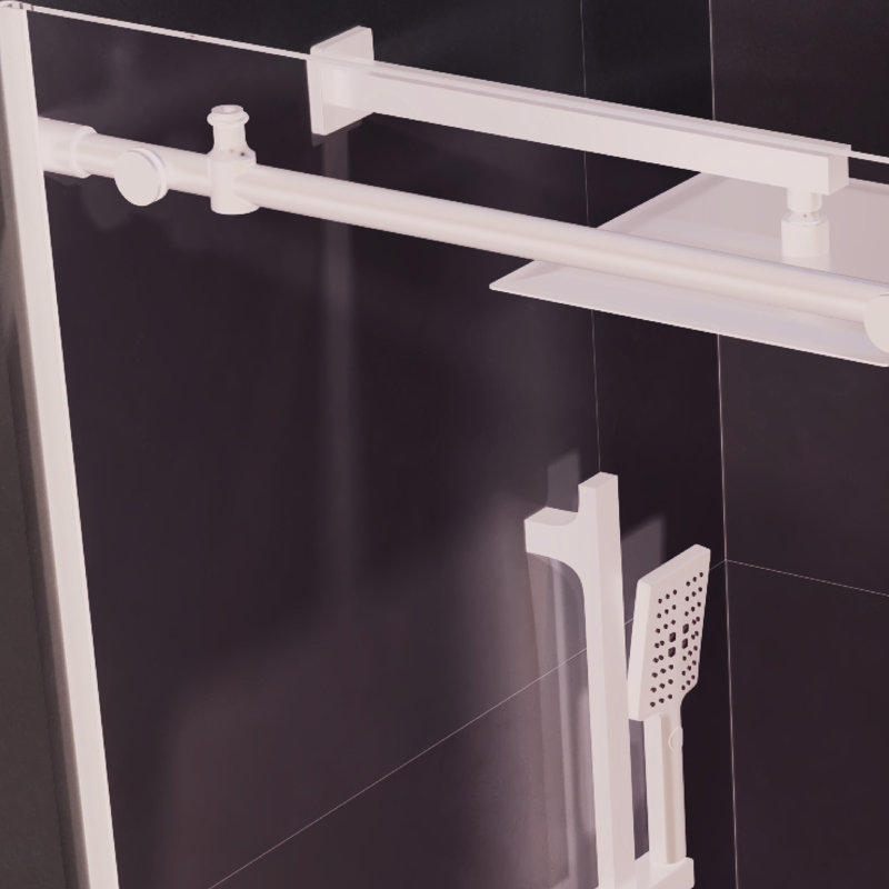 Porte de douche l 60 po x H 76 po en noir mat avec verre transparent - s'adapte aux aménagements de salle de bain, mouvement doux et silencieux, construction, nettoyage à sec