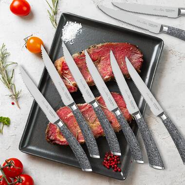 Harriet 9 in. Stainless Steel Full Tang Serrated Edge Steak Knife with Stainless Steel Handle in Midnight Black (Set of 8)
