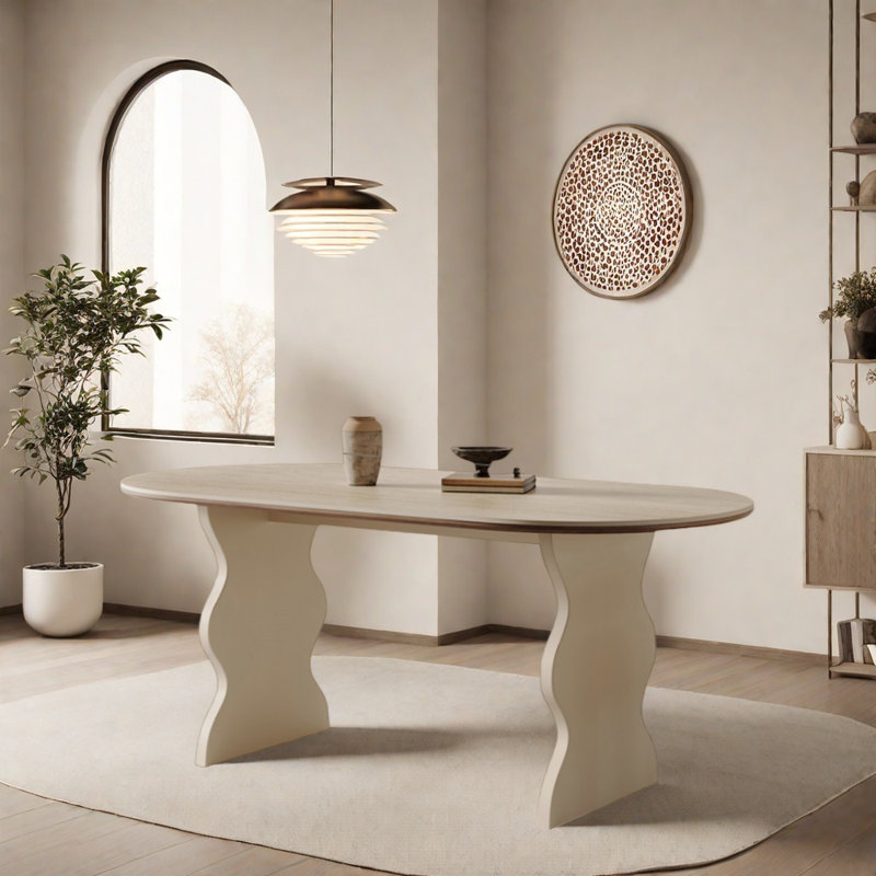Cream-style solid wood rock plate dining table, 29.52"H x 55.11"L x 29.52"W