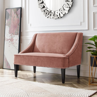 Ellen Swoop Arm Settee Bench With Nailhead Trim For Entryway