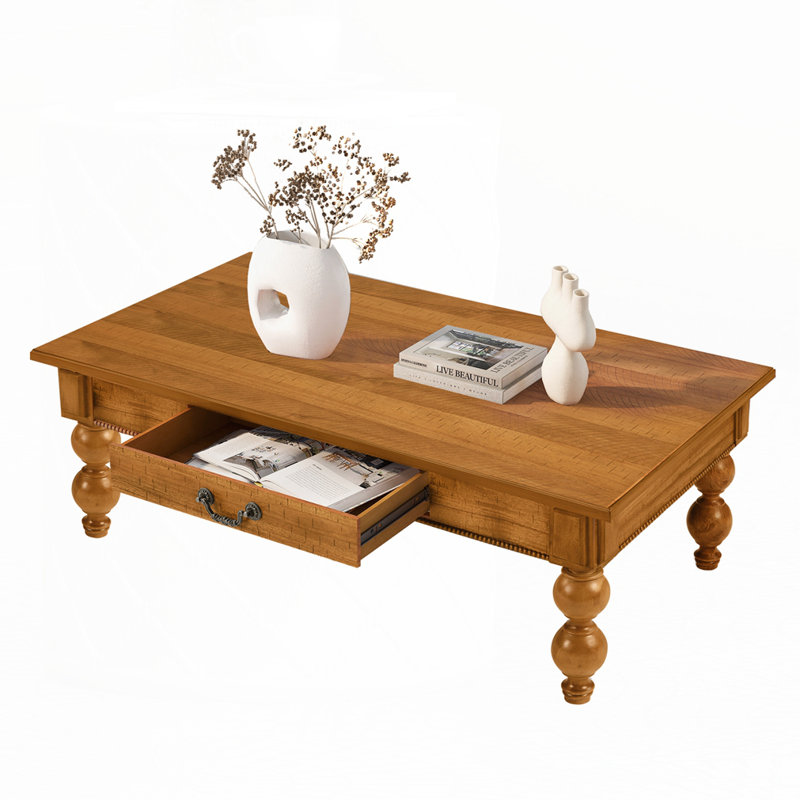 Table basse rectangulaire en bois avec tiroir de rangement, Naturel