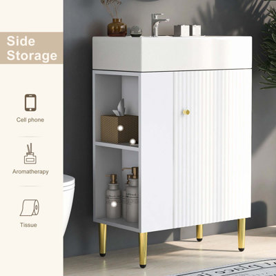 Meuble-lavabo 21,6 po avec lavabo simple en céramique, rangement à gauche