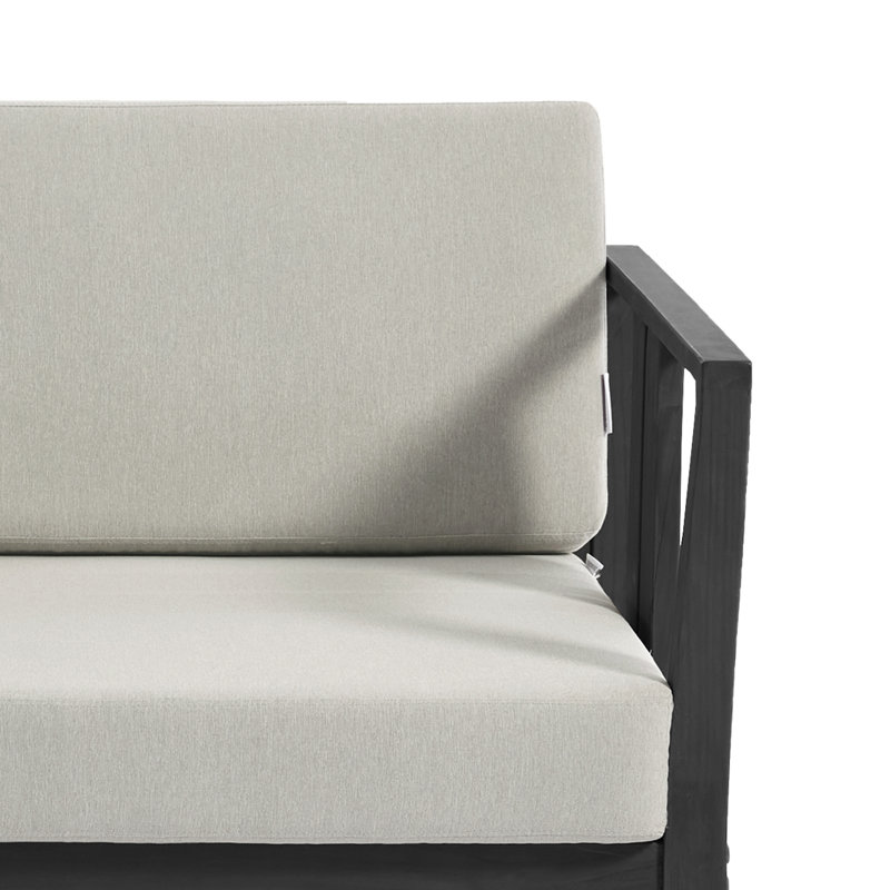 Ensemble de patio d'extérieur pour quatre personnes en teck avec coussins et deux tables Junco, Chameau clair, Noir