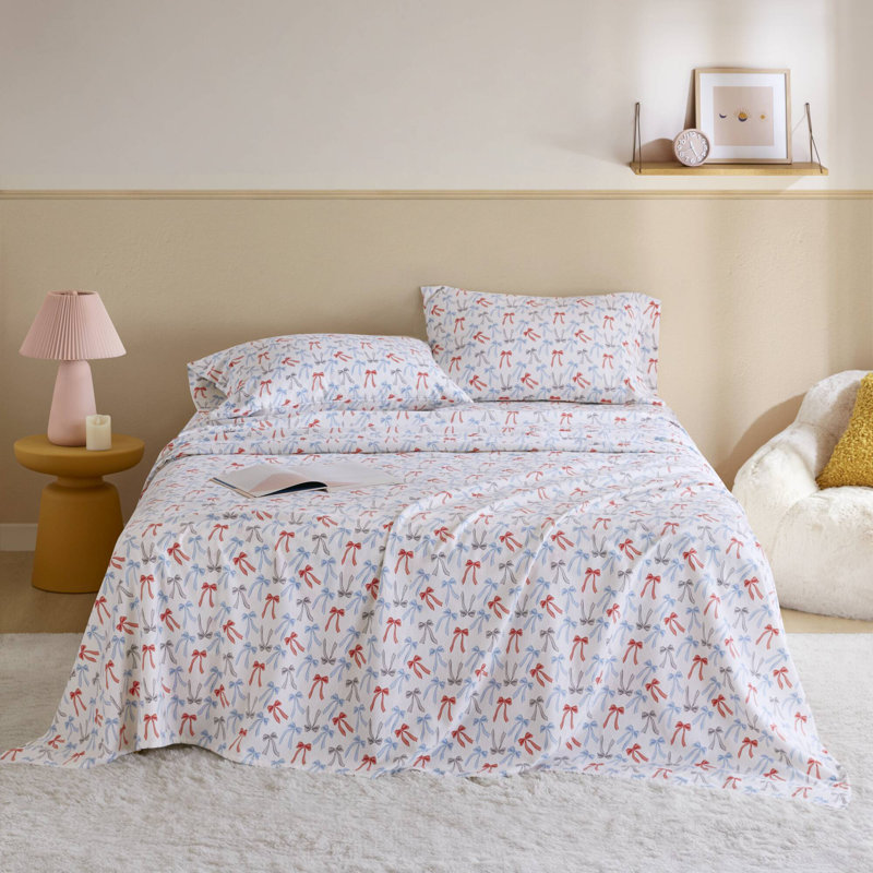 Ensemble de draps 3 pièces 100% coton, imprimé flanelle, Happy Bows, Motif abstrait multicolore