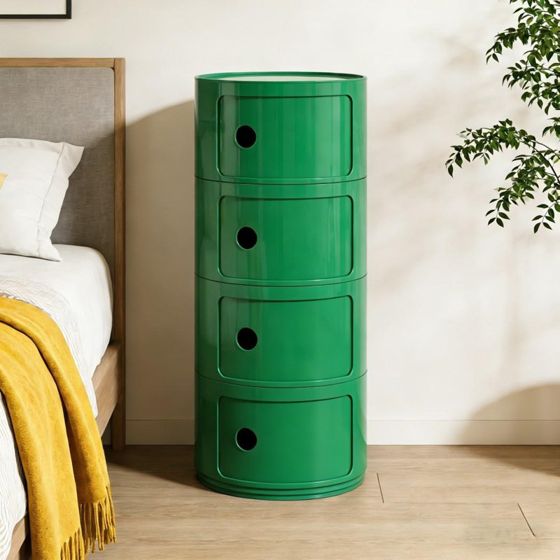 4 tiroirs de rangement ronds à 4 niveaux - Tiroirs de table de chevet empilables, Vert