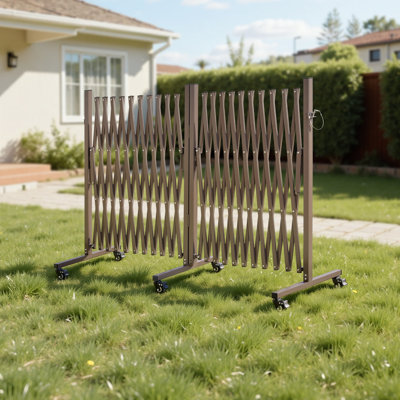 Double barricade extensible, barrière de sécurité extensible 27 pi, barricade mobile rotative 0-180 ° avec roulettes verrouillables, barrière de sécurité portative pliante pour escalier de jardin