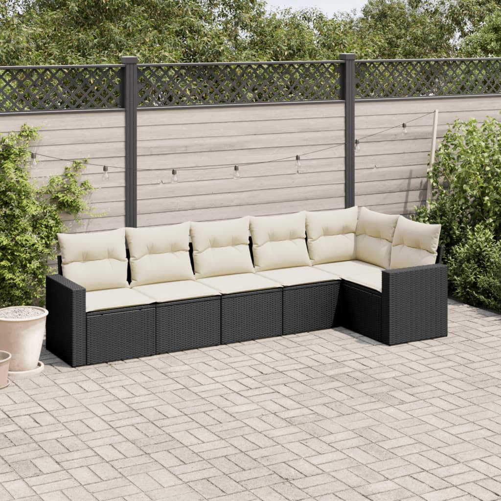 Vidaxl 6-Tlg. Garten-Sofagarnitur Mit Kissen Schwarz Poly Rattan