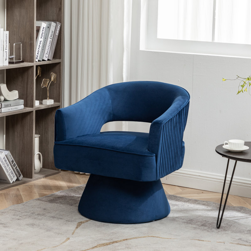 Chynna Velvet Swivel Barrel Chair, Blue Velvet