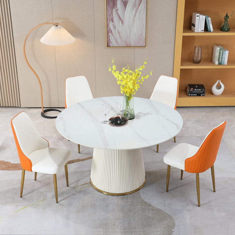 Table de salle à manger blanche 53 po en pierre frittée ronde résistante aux taches et aux températures élevées 53 po
