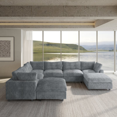 8 - Piece Slipcovered Sectional With Ottoman