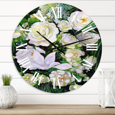 Bouquet de roses blanches - Horloge murale traditionnelle
