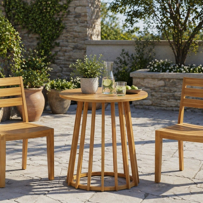 Table de salle à manger d'extérieur ronde en bois d'acacia, table de bistro ronde