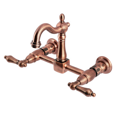 Kingston Brass Heritage Double-Handle 2-Hole Wall-Mount Bridge Kitchen Faucet
