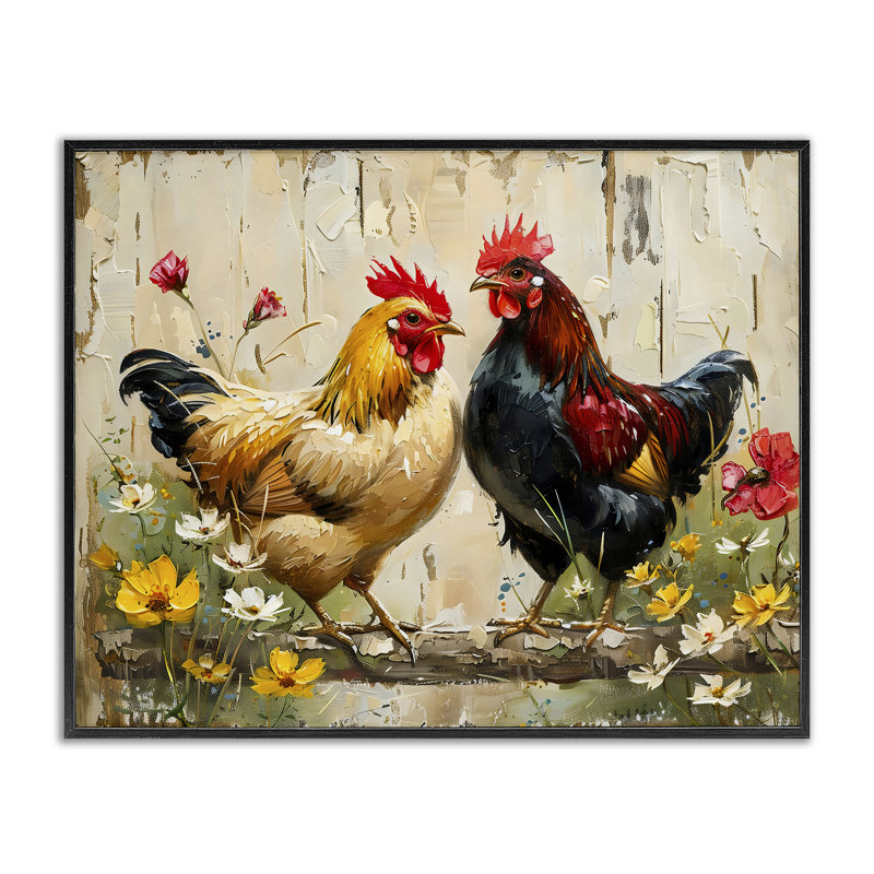 «Country Chic Floral Roosters», estampe numérique, design par LSR Creative Studio, H 11 po x l 14 po