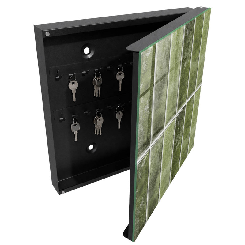 Key box for wall, Opens to the right, 30x30x5, White, Green tiles in various shades, 