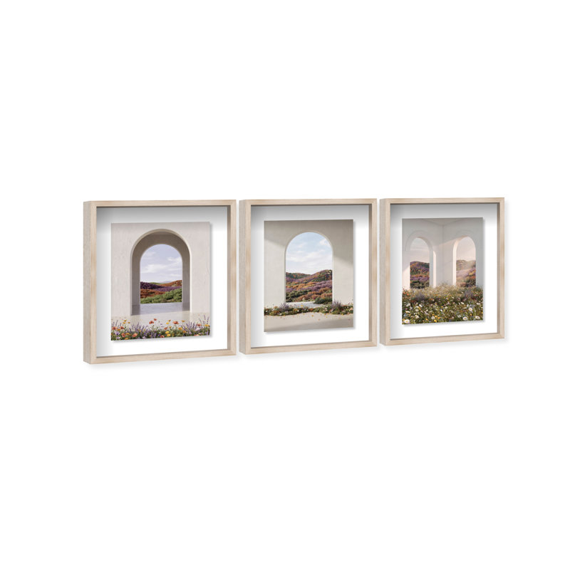Paradise Arches Set Shadowbox Architecture Print by Oliver Gal, Black Frame, 16 x 20, 31.5"H x 37.5"W, Natural Oak Shadowbox