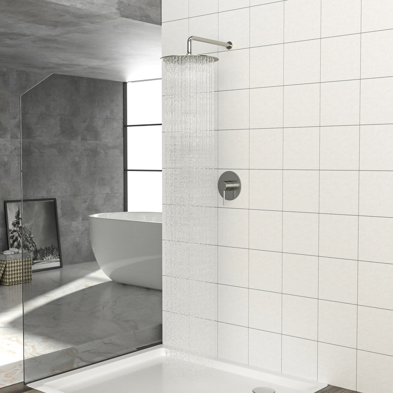 Brushed Nickel Shower Valve With 10" Rainfall Head - , Wall Mount, Easy Install & Shimmer Faucet In 10-Inch Head, Valve,