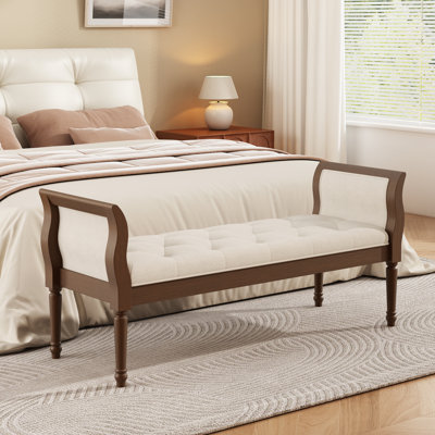 Calla Classic Tufted Upholstered Bench With Curved Arms And Solid Wood Frame
