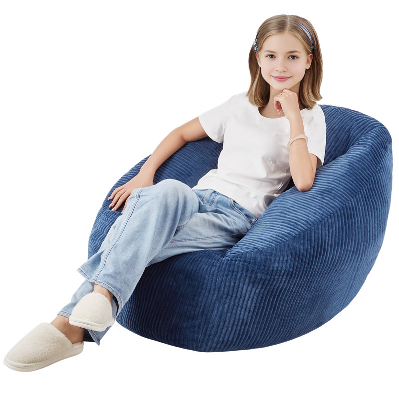 3 feet Bean Bag Chair with Soft Armrests and Storage Pocket Blue