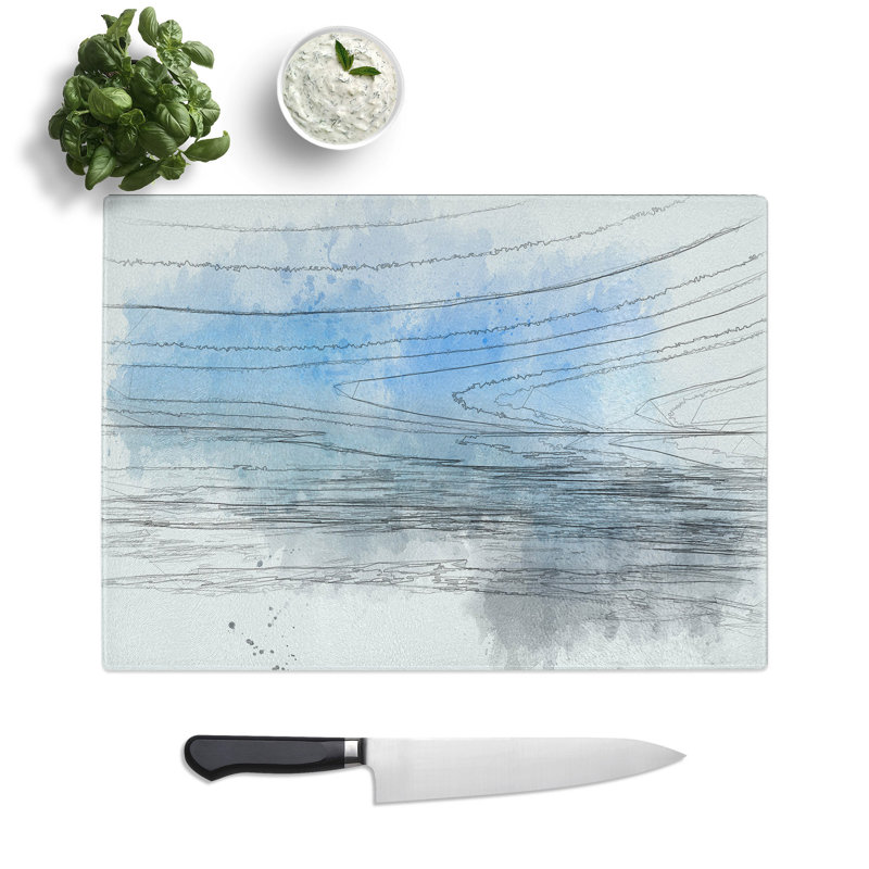 Tempered Glass Across the Sea to Bournemouth Sketch Chopping Board, 28.5 cm x 39 cm