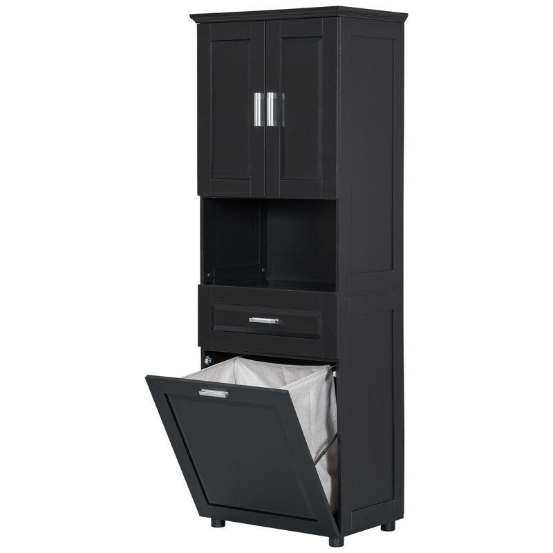 Armoire de rangement supérieure avec panier à linge inclinable, Noir, noir, noir, noir