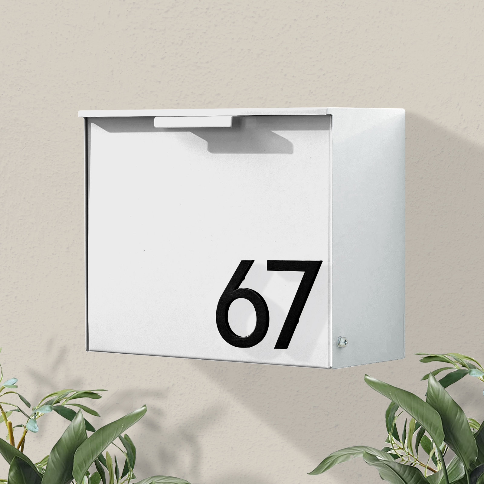 Wall-Mounted Steel Mailbox, Black, White, Yes