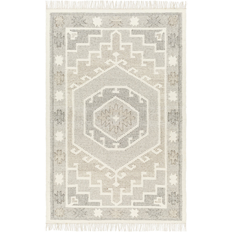 Saber Oriental Flatweave Wool Area Rug in Cream/Denim/Light Sage, Rectangle 2' x 3'