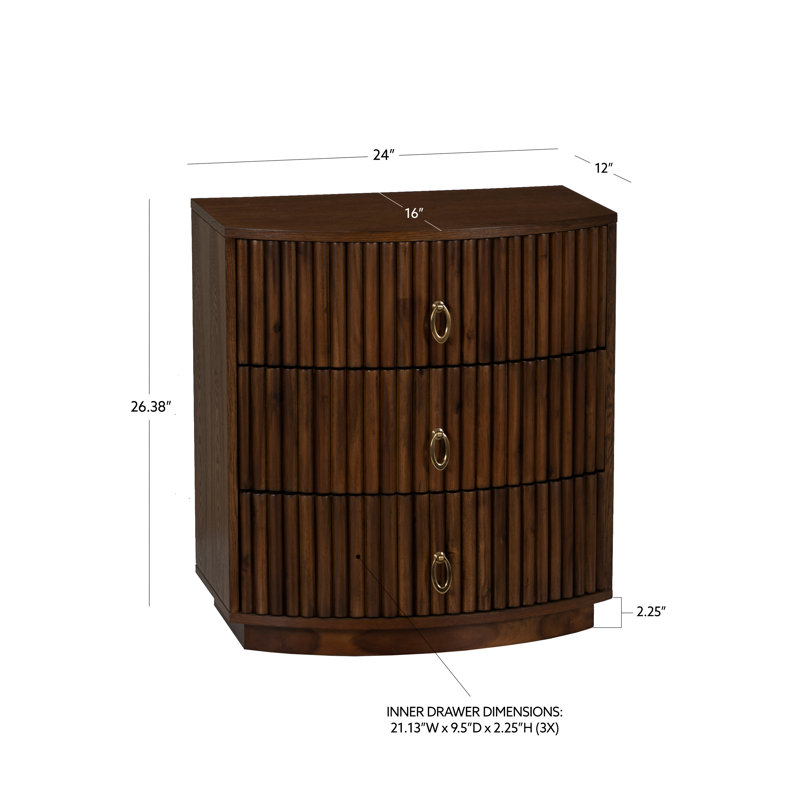 Chantel 3 Drawer Nightstand White, Brown