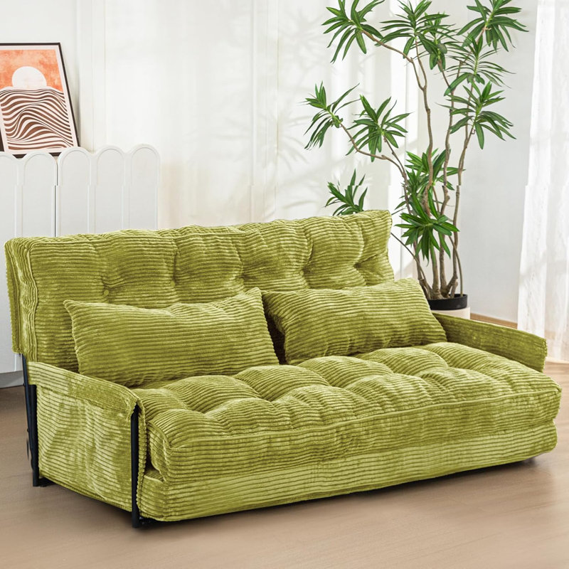Canapé réglable au sol avec 2 coussins, lit à billes multifonctionnel, lit double, Velours côtelé vert
