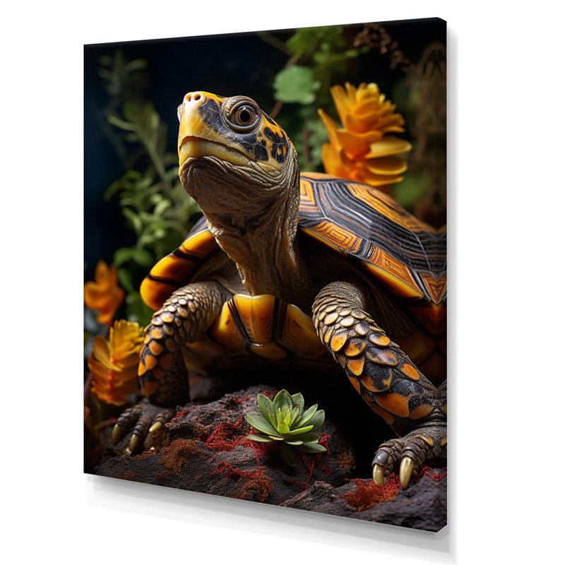 Tortue, portrait floral I - animaux, impressions sur toile, H 32 po x l 16 po x P 1 po, Toile tendue
