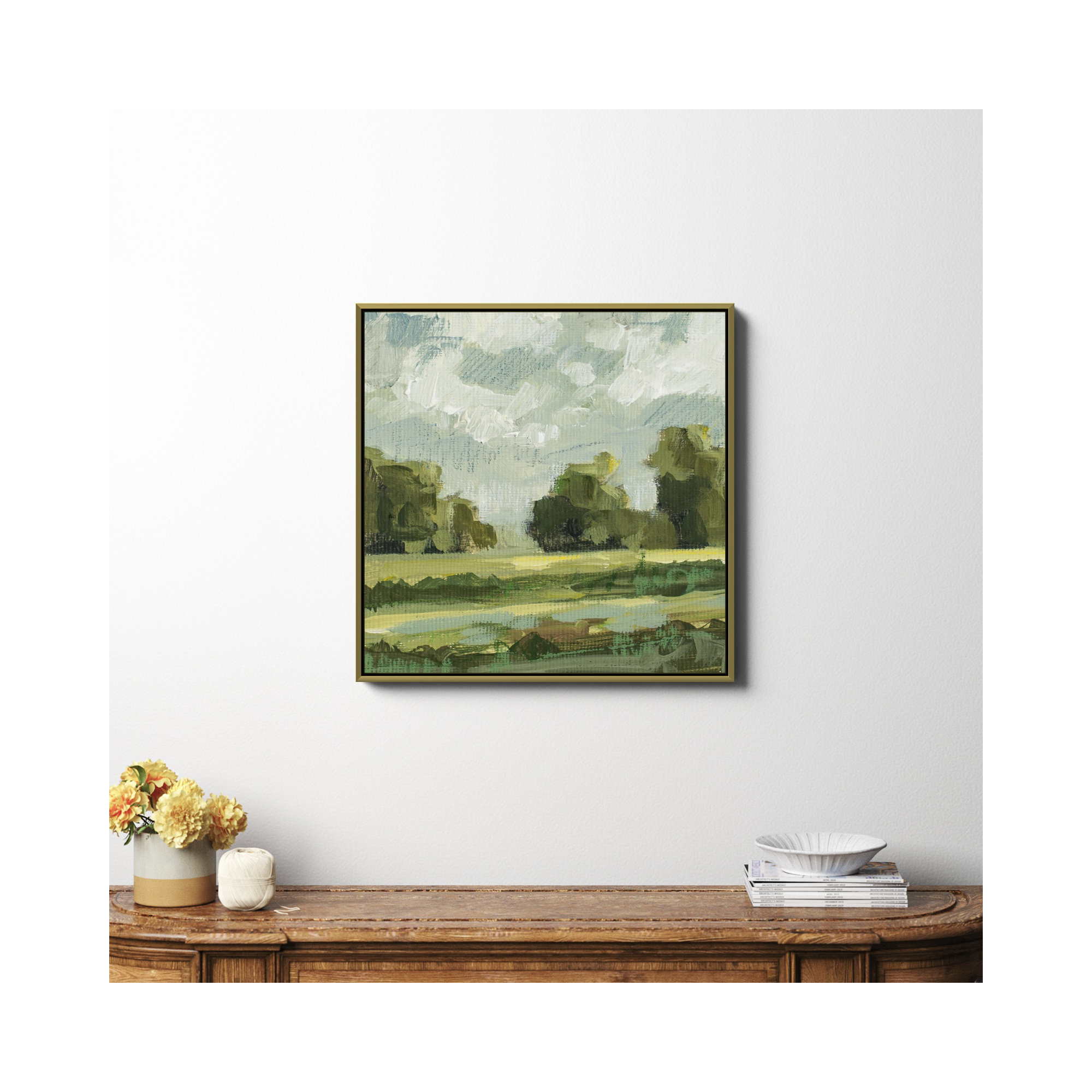 Abstract Landscape Pair 12 by Miss Mustard Seed, Gold Framed Canvas, No, 30" H x 30" W x 2" D