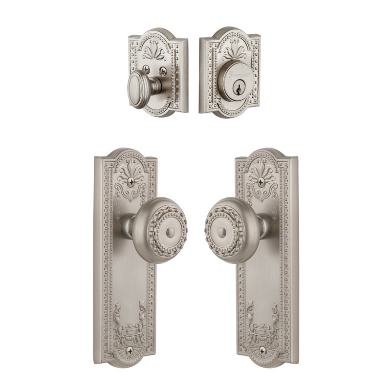 Parthenon Complete Entry Knob Set with Deadbolt, Satin Nickel