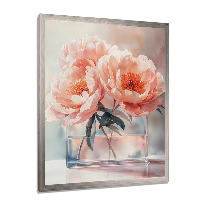 Floating Peonies In Vase Of Tranquillity - Floral Wall Art, H 40 po x l 30 po, Reproduction encadrée sans passe-partout