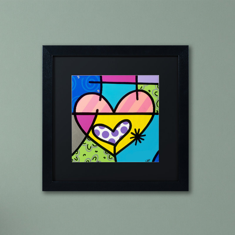Colorful Abstract Hearts Framed Canvas Print in Black Frame