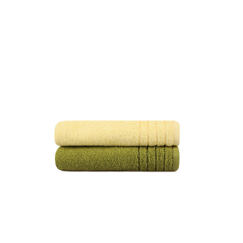 2 Piece 100% Cotton Hand Towel Set, Khaki/Light Yellow