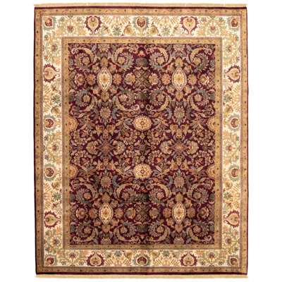 Tapis bourgogne / beige en laine noué à la main Hartwig