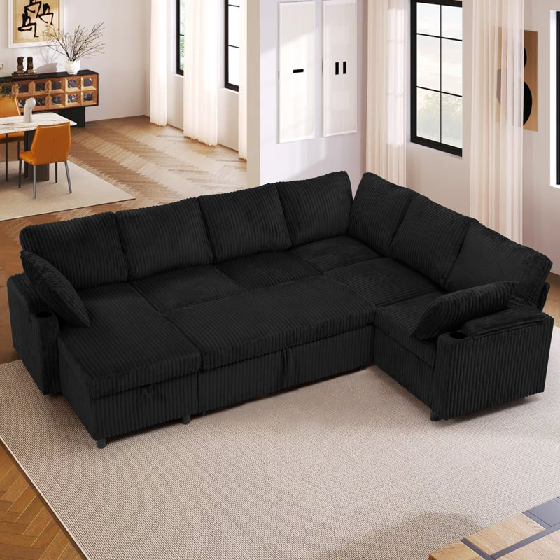Canapé-lit modulaire Corduroy, Noir