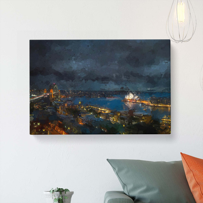 Sydney Skyline At Night In Abstract - Wrapped Canvas, 50cm H x 76cm W x 3cm D