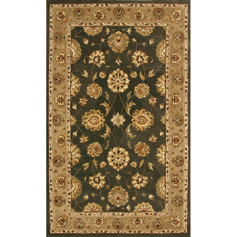 Tapis de zone en soie vert/noir oriental fait main Java, Rectangle 8 pi x 11 pi