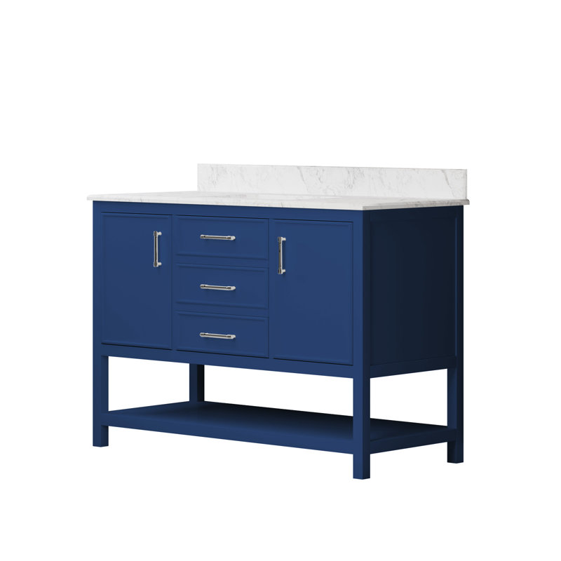 Meuble-lavabo simple 48 po avec plateau en marbre Kealana, Bleu très foncé