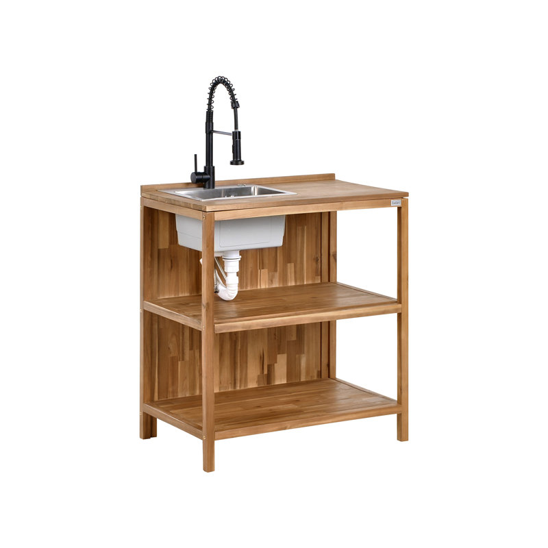 Outdoor Kitchen Island with Sink VENOSA Acacia Wood Brown