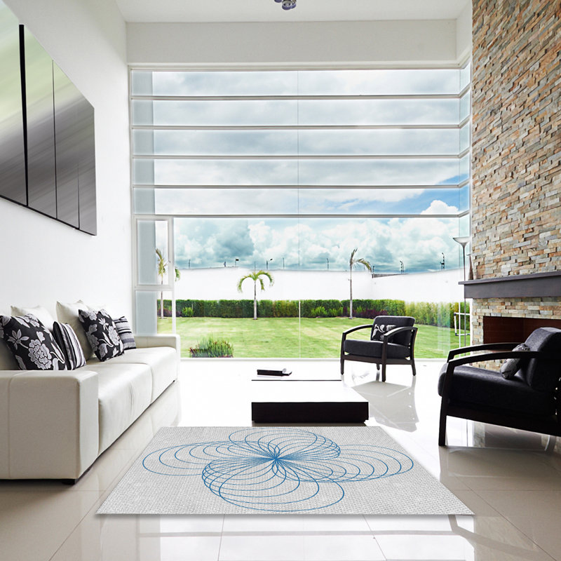 Tapis de zone bleue à motifs, Carré 3 pi