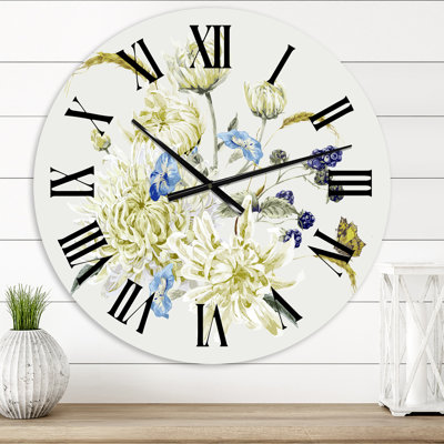 Bouquet rétro avec des chrysanthèmes II - Horloge murale traditionnelle
