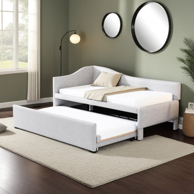 Twin Size L-Shaped Upholstered Daybed with Pop-Up Trundle for Compact Spaces