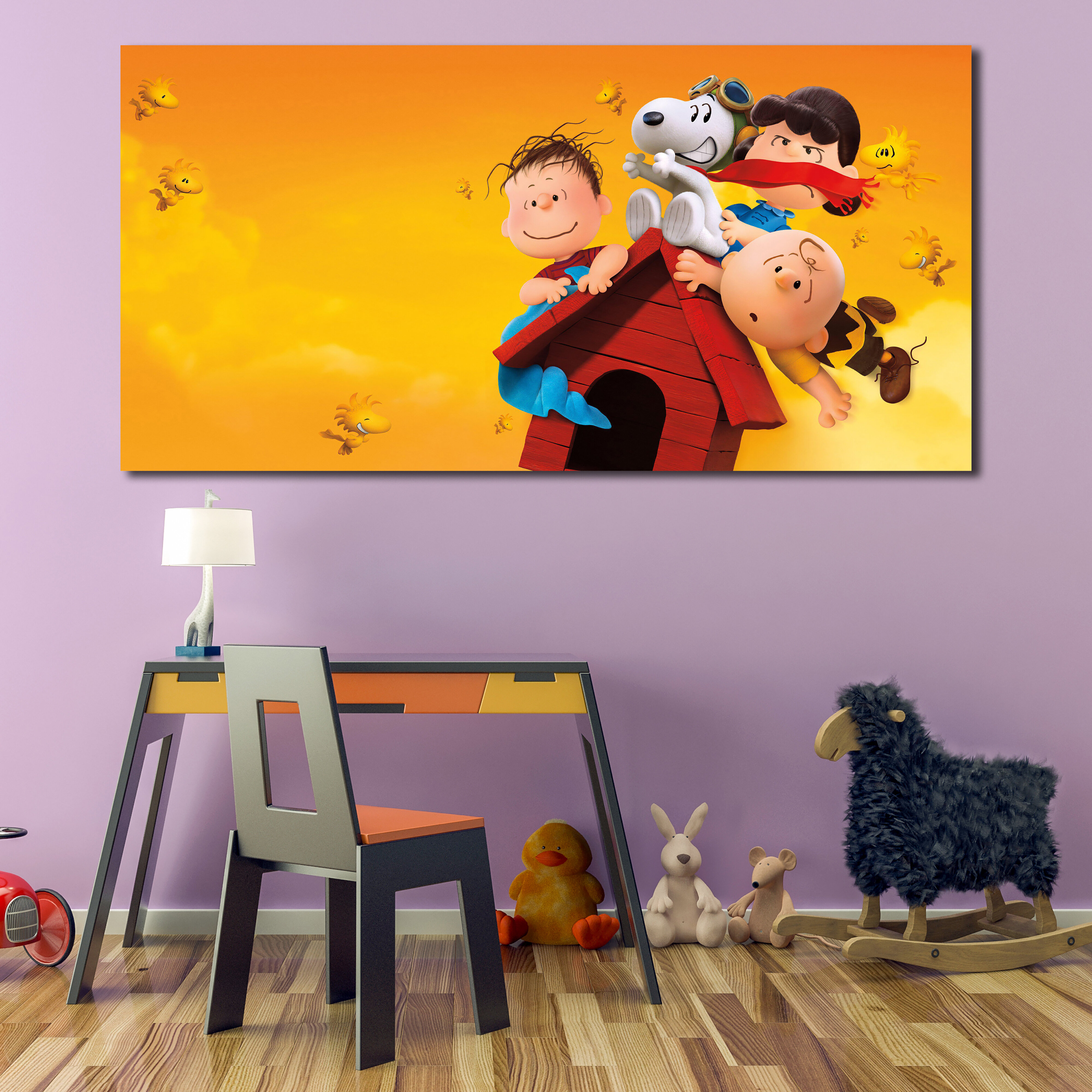 Charlie S Friends and Snoopy Movie Entertainment The Peanut Woodstock Pigpen Dog House Lucy Canvas Wall Art Decor Print Sticker Woodymood Format: Pape