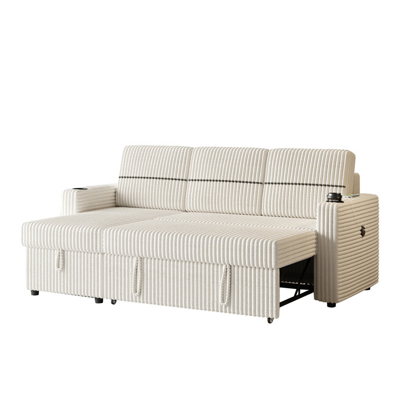 Baney Upholstered L-Shaped Sectional, Beige Corduroy