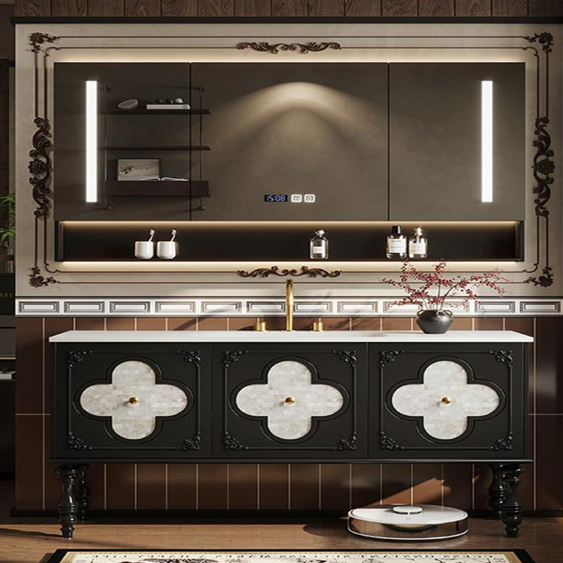 American-style fashionable bathroom cabinet, Black, 71"